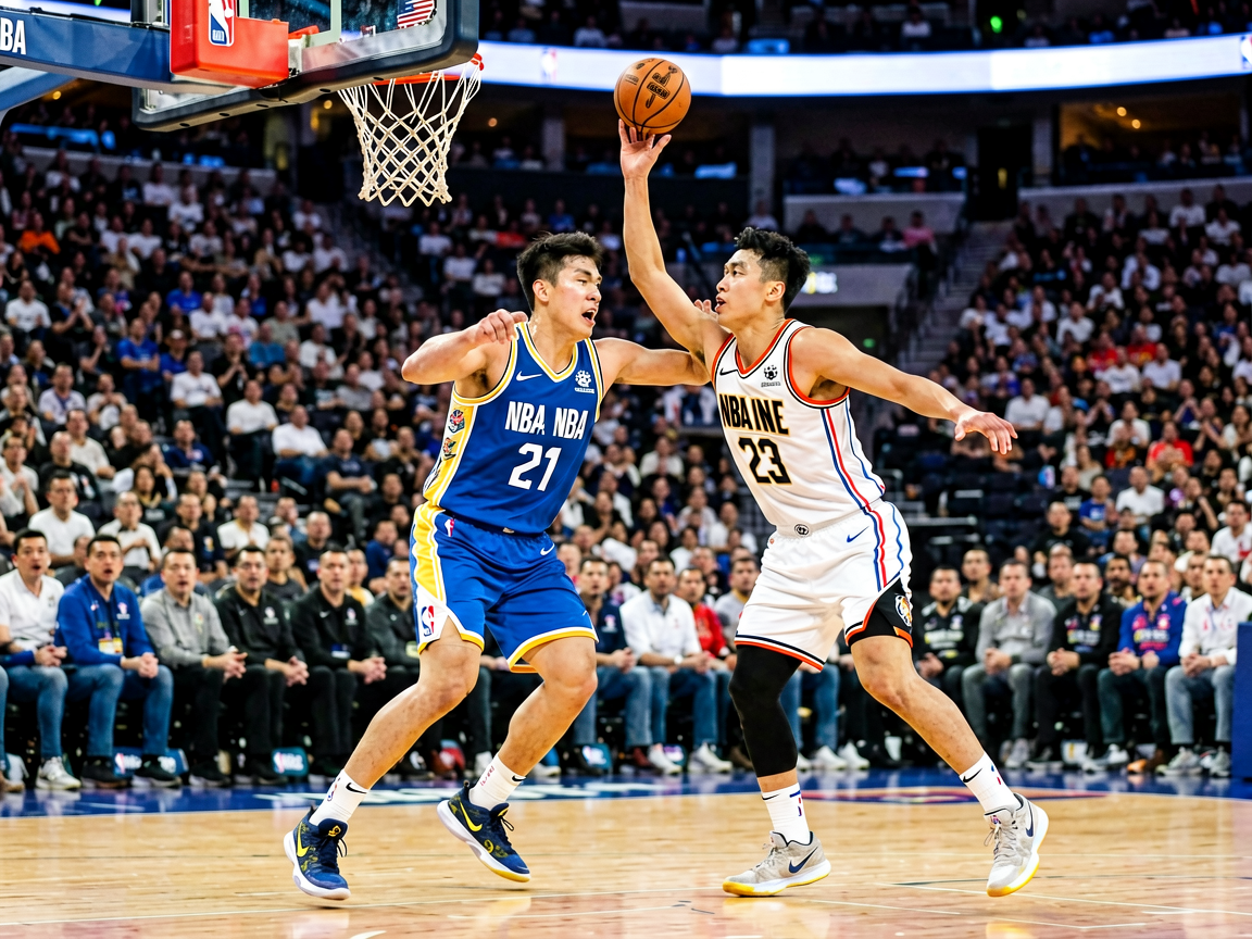 8688体育篮球赛事解决方案：NBA比赛现场，球员激烈对抗，观众席座无虚席