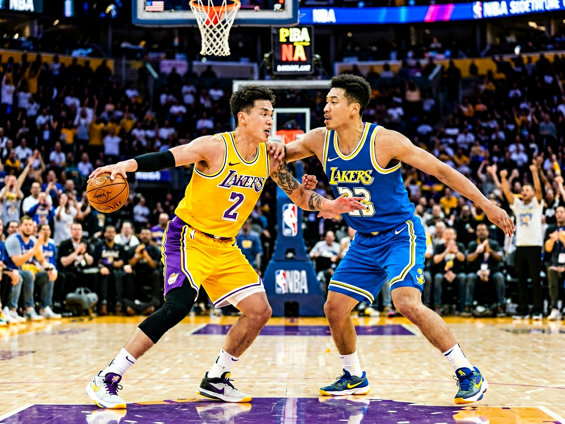 8688体育资讯：NBA常规赛湖人对阵勇士比赛现场，球员激烈对抗瞬间